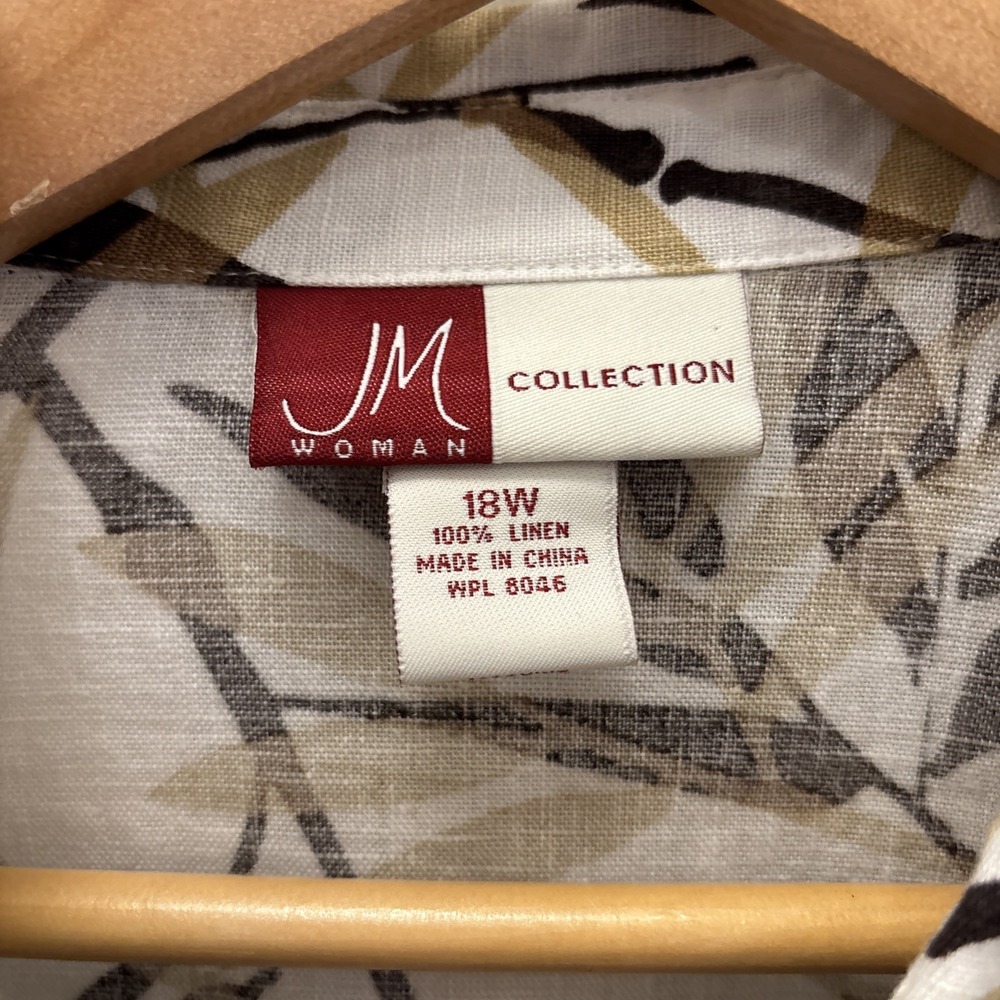 JM COLLECTION Women's Linen 3/4 Sleeve Blouse Leaves Multicolor Size 18W Plus - Picture 2 of 15